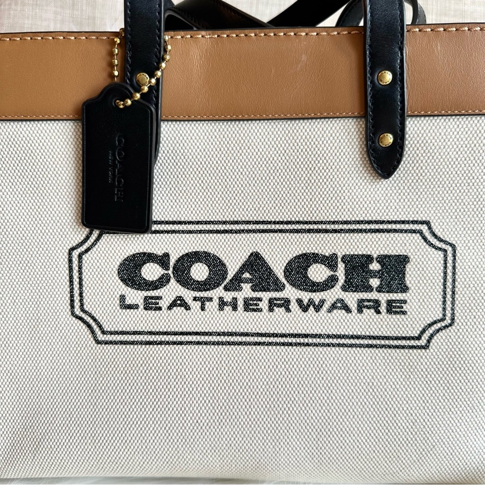 COACH Field Tote 30 With Coach Badge - Canvas with Leather Trims - Picture 10 of 16